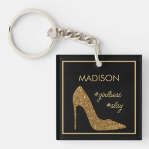 Elegant Black Gold Acrylic Keychain