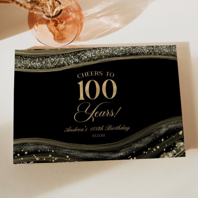 Elegant Black Gold Agate 100th Birthday Party Guest Book (Creator Uploaded)
