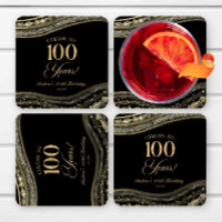 Elegant Black Gold Agate 100th Birthday Party