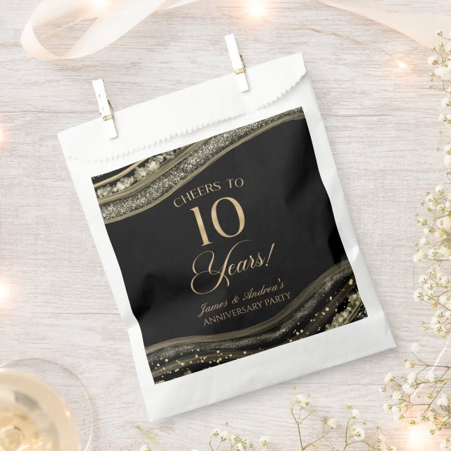 Elegant Black Gold Agate 10th Anniversary Party Favour Bags (Clipped)
