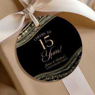 Elegant Black Gold Agate 15th Anniversary Party Favour Tags