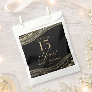 Elegant Black Gold Agate 15th Birthday Party Favour Bags