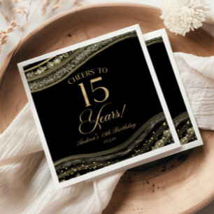Elegant Black Gold Agate 15th Birthday Party Napkin