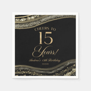 Elegant Black Gold Agate 15th Birthday Party Napkin