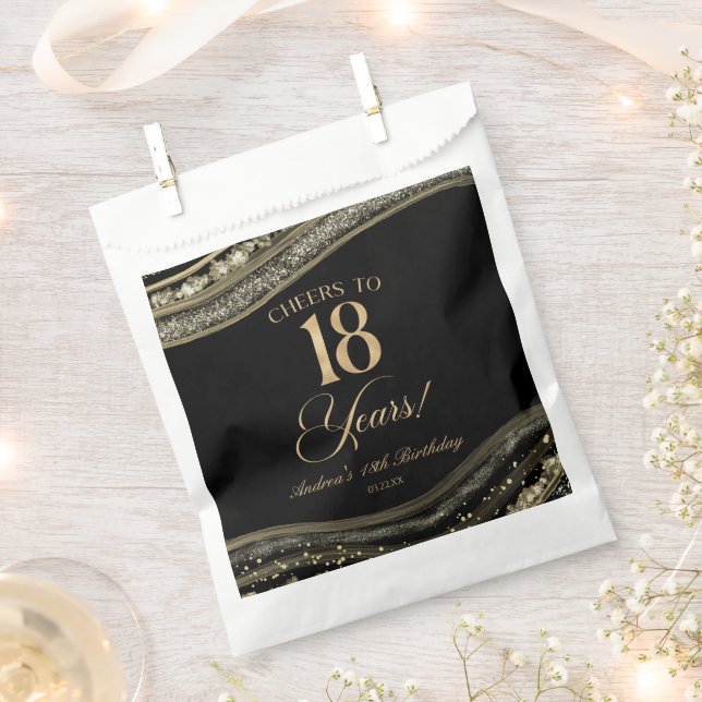 Elegant Black Gold Agate 18th Birthday Party Favour Bags (Clipped)