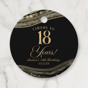 Elegant Black Gold Agate 18th Birthday Party Favour Tags