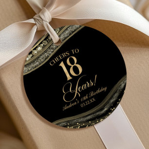 Elegant Black Gold Agate 18th Birthday Party Favour Tags