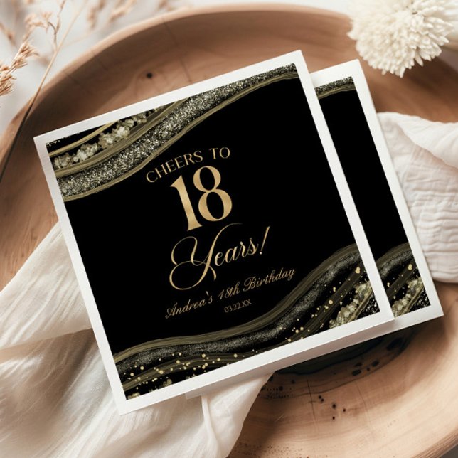 Elegant Black Gold Agate 18th Birthday Party Napkin (Creator Uploaded)
