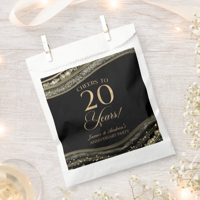 Elegant Black Gold Agate 20th Anniversary Party Favour Bags (Clipped)