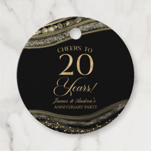 Elegant Black Gold Agate 20th Anniversary Party Favour Tags