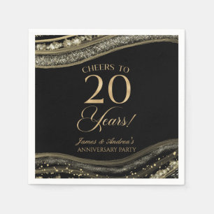 Elegant Black Gold Agate 20th Anniversary Party Napkin