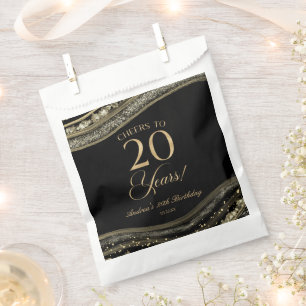 Elegant Black Gold Agate 20th Birthday Party Favour Bags