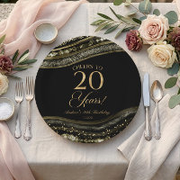 Elegant Black Gold Agate 20th Birthday Party