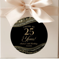Elegant Black Gold Agate 25th Birthday Party