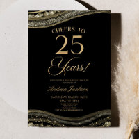Elegant Black Gold Agate 25th Birthday Party