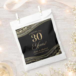 Elegant Black Gold Agate 30th Anniversary Party Favour Bags