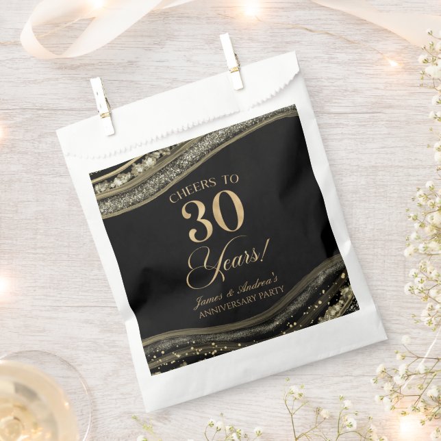 Elegant Black Gold Agate 30th Anniversary Party Favour Bags (Clipped)