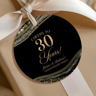 Elegant Black Gold Agate 30th Anniversary Party Favour Tags