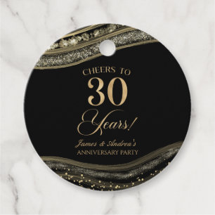 Elegant Black Gold Agate 30th Anniversary Party Favour Tags