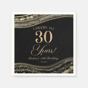 Elegant Black Gold Agate 30th Birthday Party Napkin