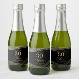 Elegant Black Gold Agate 30th Birthday Party Sparkling Wine Label
