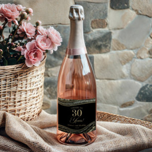 Elegant Black Gold Agate 30th Birthday Party Sparkling Wine Label
