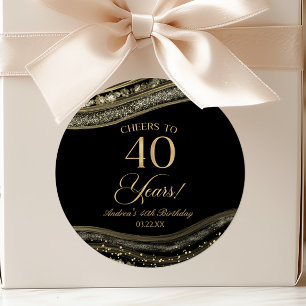 Elegant Black Gold Agate 40th Birthday Party Classic Round Sticker