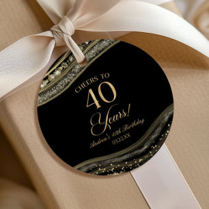 Elegant Black Gold Agate 40th Birthday Party Favour Tags