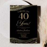 Elegant Black Gold Agate 40th Birthday Party