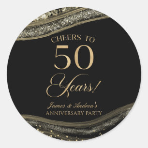 Elegant Black Gold Agate 50th Anniversary Party Classic Round Sticker