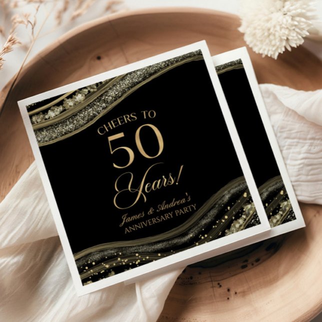 Elegant Black Gold Agate 50th Anniversary Party Napkin (Creator Uploaded)