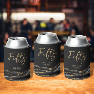 Elegant Black Gold Agate 50th Birthday Party Can Cooler