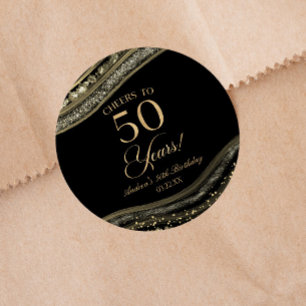 Elegant Black Gold Agate 50th Birthday Party Classic Round Sticker