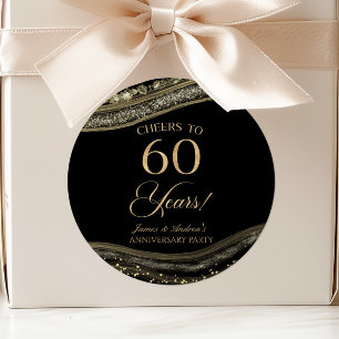 Elegant Black Gold Agate 60th Anniversary Party Classic Round Sticker