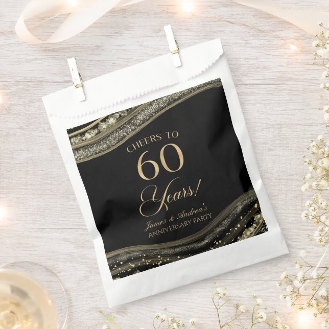 Elegant Black Gold Agate 60th Anniversary Party Favour Bags (Clipped)