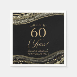 Elegant Black Gold Agate 60th Anniversary Party Napkin