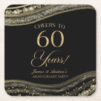 Elegant Black Gold Agate 60th Anniversary Party