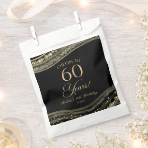 Elegant Black Gold Agate 60th Birthday Party Favour Bags