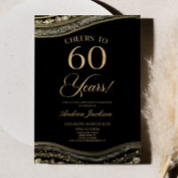 Elegant Black Gold Agate 60th Birthday Party