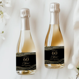 Elegant Black Gold Agate 60th Birthday Party Sparkling Wine Label