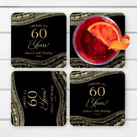 Elegant Black Gold Agate 60th Birthday Party