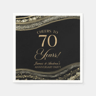 Elegant Black Gold Agate 70th Anniversary Party Napkin
