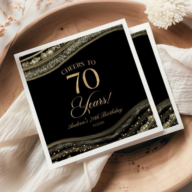 Elegant Black Gold Agate 70th Birthday Party Napkin (Creator Uploaded)