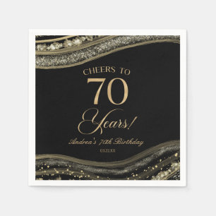 Elegant Black Gold Agate 70th Birthday Party Napkin