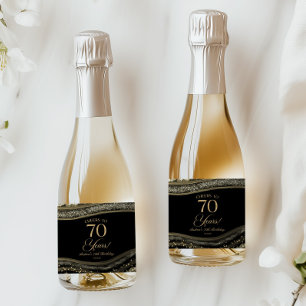 Elegant Black Gold Agate 70th Birthday Party Sparkling Wine Label