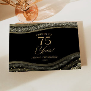 Elegant Black Gold Agate 75th Birthday Party Guest Book