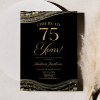 Elegant Black Gold Agate 75th Birthday Party