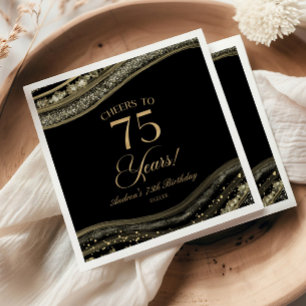 Elegant Black Gold Agate 75th Birthday Party Napkin