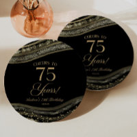 Elegant Black Gold Agate 75th Birthday Party