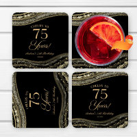 Elegant Black Gold Agate 75th Birthday Party